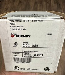 Box Of Qty100 Burndy KA6U Dual Rated Aluminum Mechanical One Hole Lugs #6-14 AWG