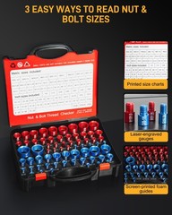 66-Piece Nut and Bolt Thread Checker Kit | 34 SAE (Blue) + 32 Metric (Red) Th…