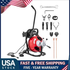 50FT x 3/8 Inch Drain Cleaner Machine Portable Auto Feed Drain Auger Sewer Snake