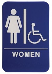 ADA Compliant, Restroom Signs, Blue, with Braille text 6″x9″