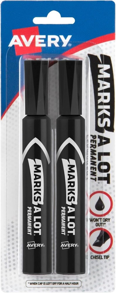 Avery Permanent Markers, Regular Desk-Style Size, Chisel Tip, Water and Wear