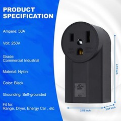 NEMA 6-50R Receptacle 50A 2-Pole 3-Wire Surface Mount Power Receptacle，250V