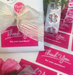 150 pcs Thank You Business Cards, Thank You Stickers, Hot Pink, Floral