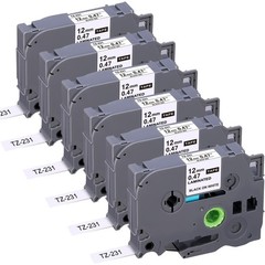 6 Packs Label Tape for Brother TZe-231 TZ-231,Black on White, 0.47″ x 26.2′
