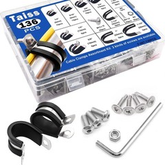 Taiss 136PCS Cable Clamps Assortment Kit 304 Stainless Steel Rubber Cushion P…