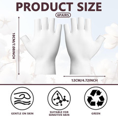6 Pairs White Cotton Gloves – Fingerless Moisturizing Gloves – Eczema White Glov