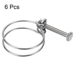 6Pcs Double Wire Hose Clamp 51-57mm Adjustable Hose Clip with M8 Bolt