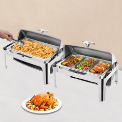 1 OR 3-compartment Roll Top Chafing Dish Buffet Set Pan Chafer Stainless Steel