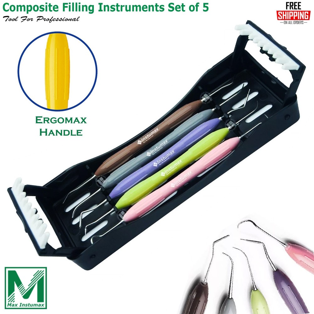 Dental Composite Filling Instruments Set Of 5-Pcs Silicone Handle Colorful New