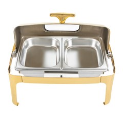 Roll Top Chafing Dish with 2 Food Pans & Visible Lid Restaurant Food Warmer