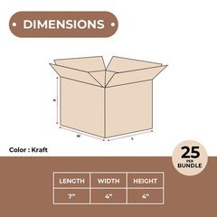 7 x 4 x 4″ Corrugated Boxes 25/Bundle, Brown Shipping/Moving Boxes ECT-32