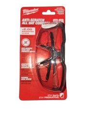 MILWAUKEE Anti-Scratch Magnified Safety Glasses Clear Lens Black/Red Frame NEW