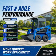 TYPHON STOMP 509 Wheeled Skid Steer Loader 25hp Kubota EPA Engine w 4 Attachment
