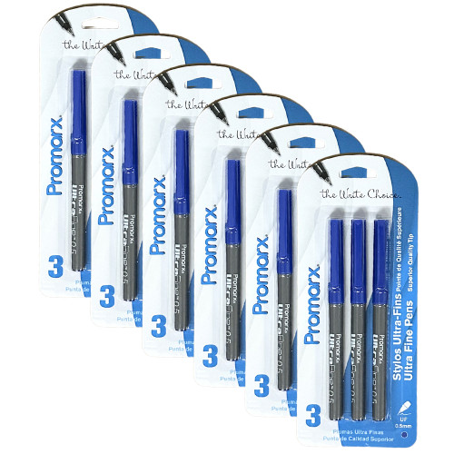 6-Pack Promarx Ultra Fine Pens Precise and Vivid Lines Blue Ink 0.5mm