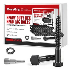 25 Sets Heavy Duty 1/2″ x 4″ Hex Lag Screws & Washers – Black Zinc Plated for Wo