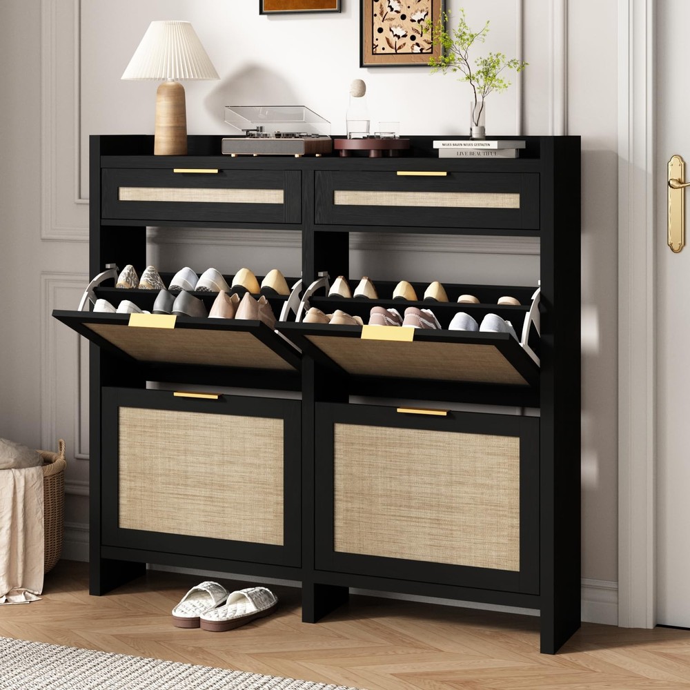 Fluted Coffee Bar Cabinet Adjustable Shelves Press-Spring Door 2Pc 31.5in
