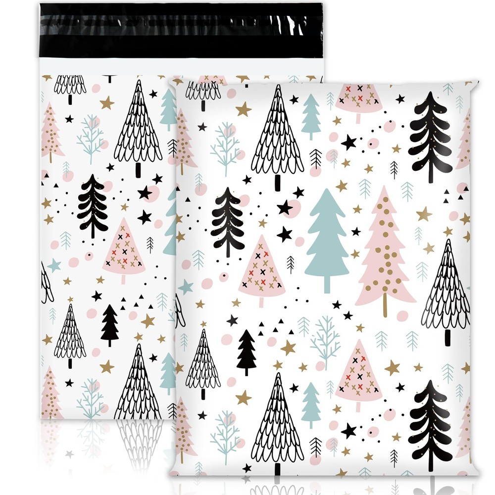 100Pcs Christmas Poly Mailer 10 x 13 Inch Pastel Xmas Tree Packaging Bags Sel…