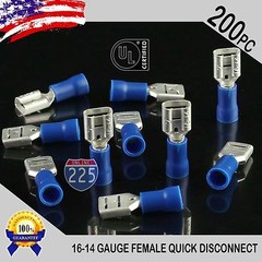 200 Pack 16-14 Gauge Female Quick Disconnect Blue Vinyl Crimp Terminals .250″ US