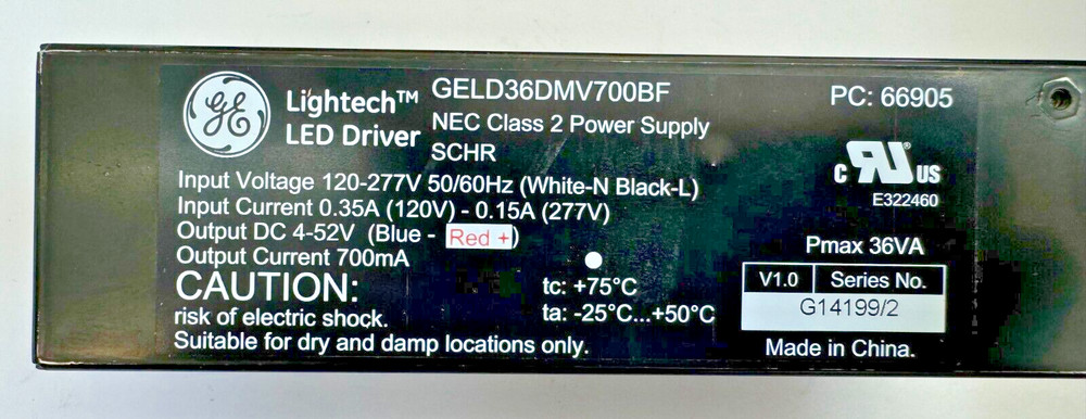 GE 66905-GELD36DMV700BF 36W Output 120-277v Constant Current LED Driver