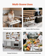 VEVOR Stainless Steel Table 24 x 35.4 in Kitchen Prep Table with Wheels