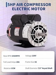 5HP SPL Electric Air Compressor Motor 230V 56 Frame 3450 RPM 7/8″ Shaft