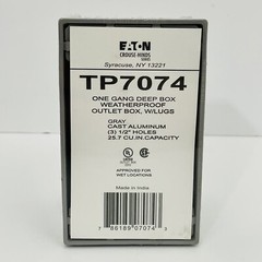 Eaton TP7074 1-Gang Cast Aluminum Weatherproof Deep Outlet Box W/Lugs Gray ~NEW~