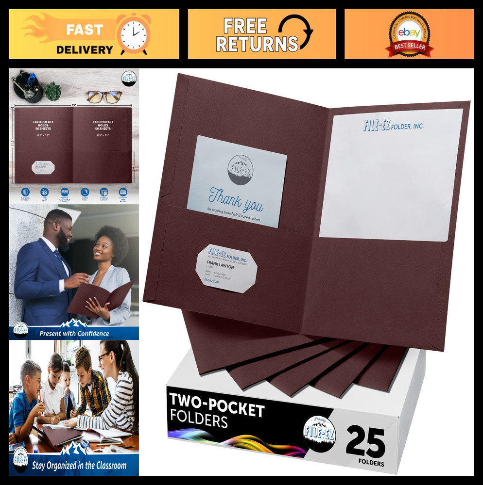 Two-Pocket Folders 25-Pack, Dark Red Burgundy, Textured Matte Finish, Letter Siz