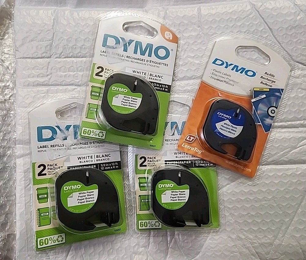 Dymo letratag LT refill LOT Labels 1/2 In X 13 Ft -12 Mm X 4 M White 7 Pk Total