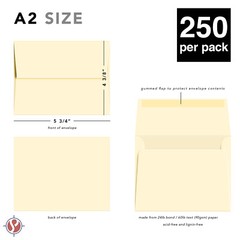 Natural A2 Envelopes (4 3/8″ x 5 3/4″) Gummed Flap, 24lb Bond (90gsm), 250 Qty