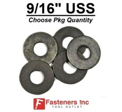 9/16″ USS Flat Washers Plain Black Steel Large 1.46 OD Low Carbon Grade 2 Washer