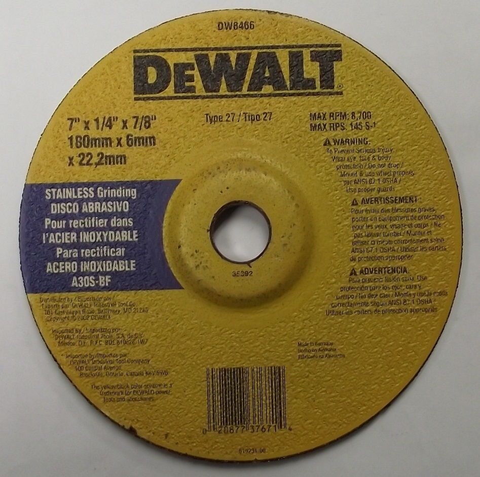 DEWALT DW8466 7″x 1/4″ x 7/8 Stainless Grinding Wheel 10pcs.
