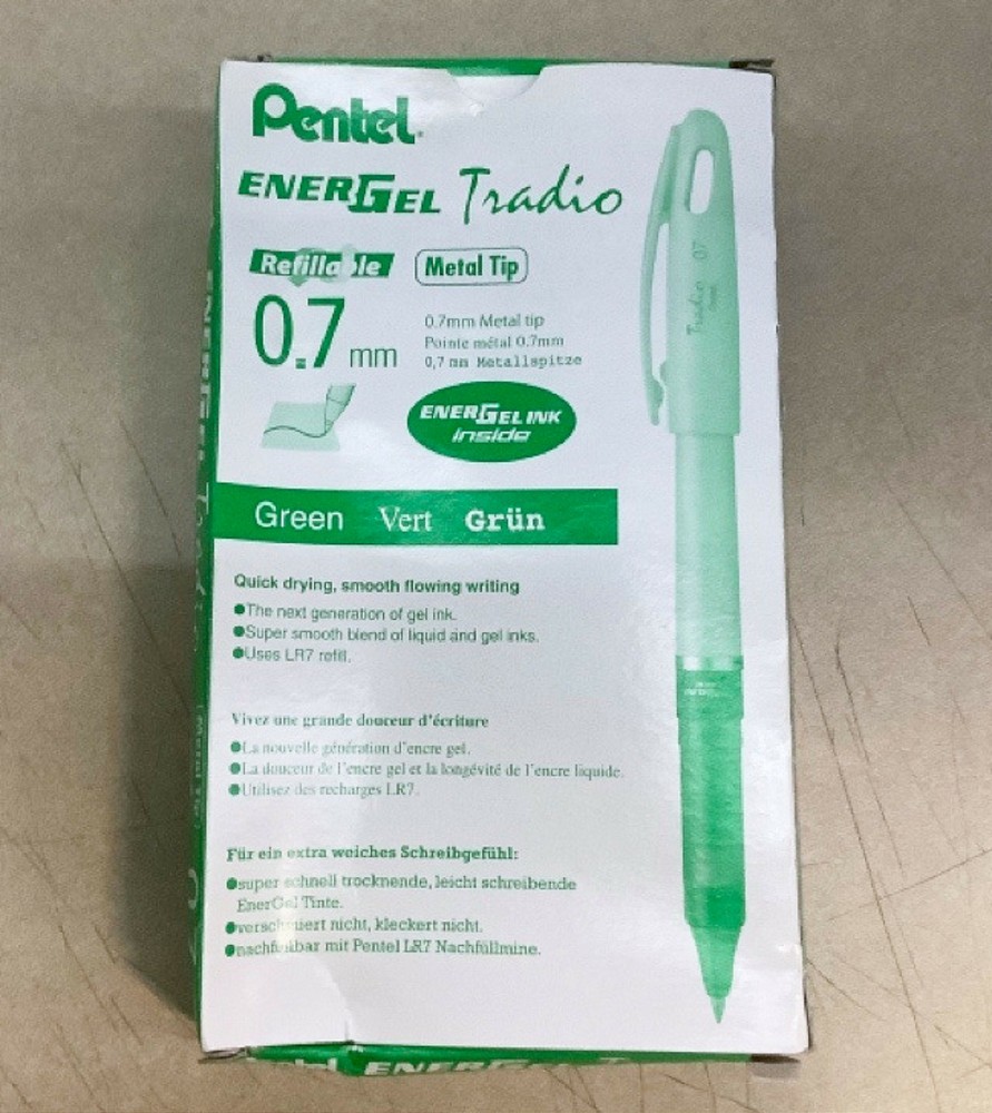 NEW 12-Pack Pentel EnerGel Tradio Pearl .7mm Metal Tip GREEN Gel Pen BL117W-D