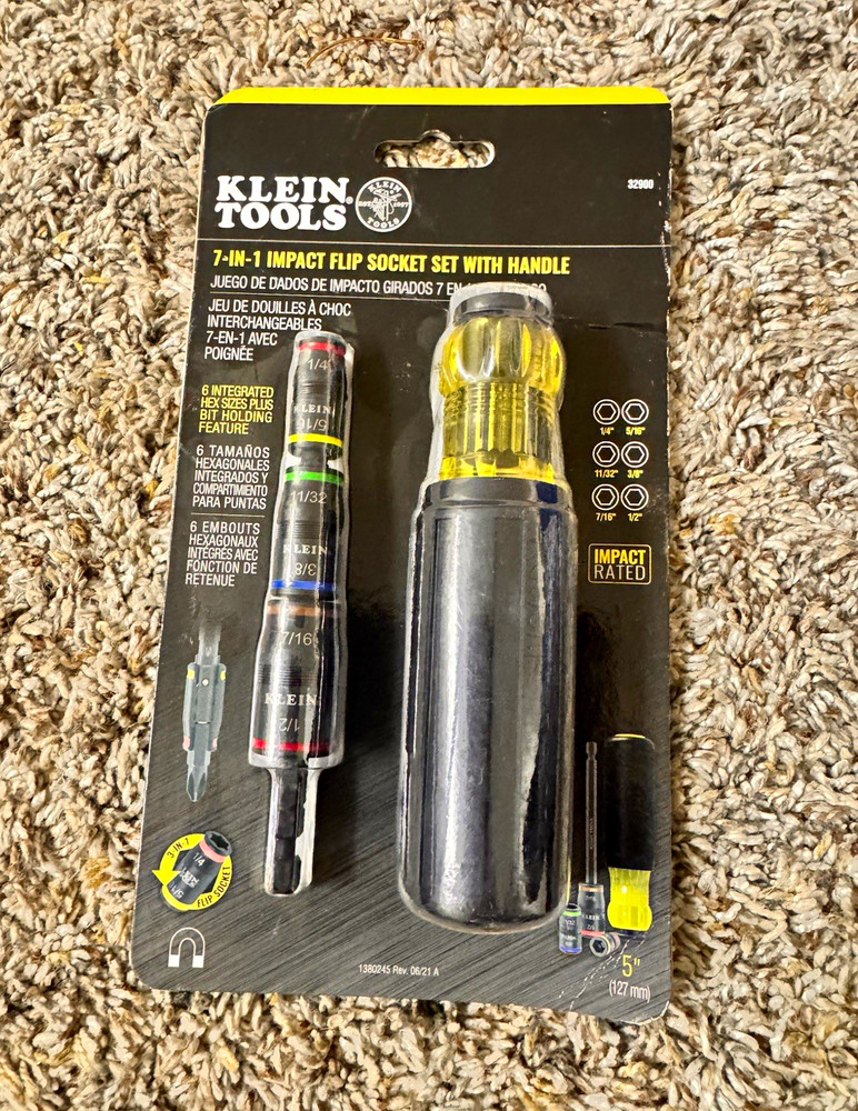 Klein Tools 32900 7-in-1 Impact Rated Flip Socket Set, 1/4-1/2in w/ Handle