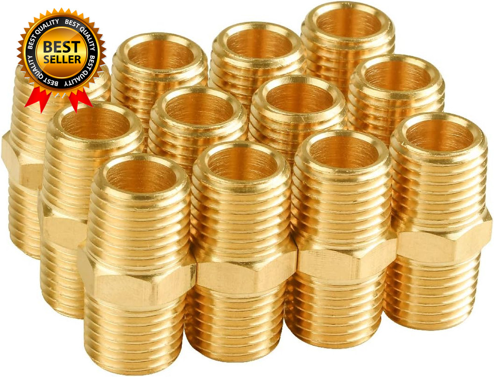 12-Pack 1/4 Inch Male Hex Nipples 1/4” NPT Male Brass Pipe Fitting Adapters