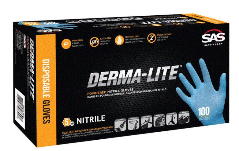1000 SAS DERMA-LITE 6609 5mil Nitrile Lightly Powdered Gloves, Blue, X-Large