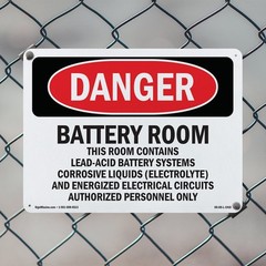 Battery Room Contains Lead OSHA Danger Sign Metal, Plastic, Decal 5 or 10 Pack