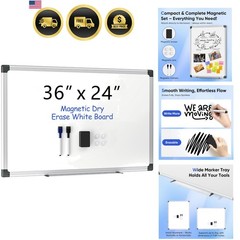 36″ x 24″ Magnetic Whiteboard for Wall, Dry Erase Board with Silver Aluminum …