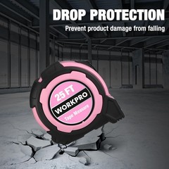 WORKPRO 25FT Pink Tape Measure, 1/8 Fractions Easy Read Measuring 7.6 m,