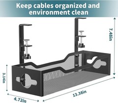 Under Desk Cable Management Tray No Drill 15.1’’, Metal Mesh Black