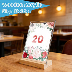 3 Pack 4″x6″ Acrylic Sign Holder with Wood Base, L/T Shape Vertical or Slant Bac