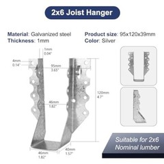 Joist Hangers 2X6 for Wood 20 Gauge Galvanized Face Mount Joist Hanger