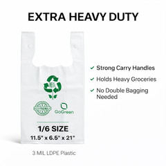 3 Mil White Reusable Grocery Bags 1/6 Size Extra Heavy Duty 11.5×6.5×21 Bulk