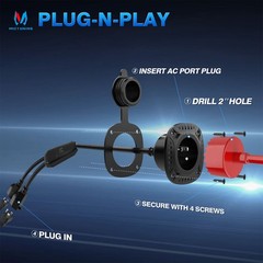 20Amp 125V AC Port Plug 12AWG RV Shore Power Inlet 20″ Extension T-Plug Adapter