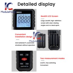 S8608 LCD Light Meter Digital Illuminance Meter Luxmeter Photometer 200000Lux-