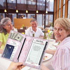 Server Book PU Leather Book Organizer Wallet Zipper Pocket for Waitress Waiters