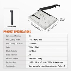 VEVOR Paper Cutter Guillotine Trimmer 18″ 20 Sheets Cutting Capacity Metal Base