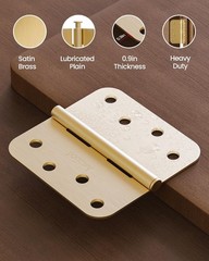 4″ X 4″ Satin Brass Door Hinges – 3Pack Satin Gold Brushed Brass Door Hing