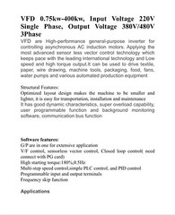 VFD 22 Kw 220V Single Phase to 380/480V 3 Phase 50/60 Hz Frequency 0-500