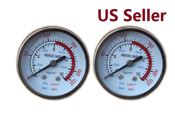 2 PCS Air Pressure Gauge Max 220 PSI 16 bar 3/8″ BSP Thread For Air Compressor