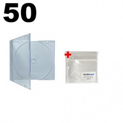 50 SLIM Clear CD Jewel Cases & 100 OPP Plastic Wrap Bag